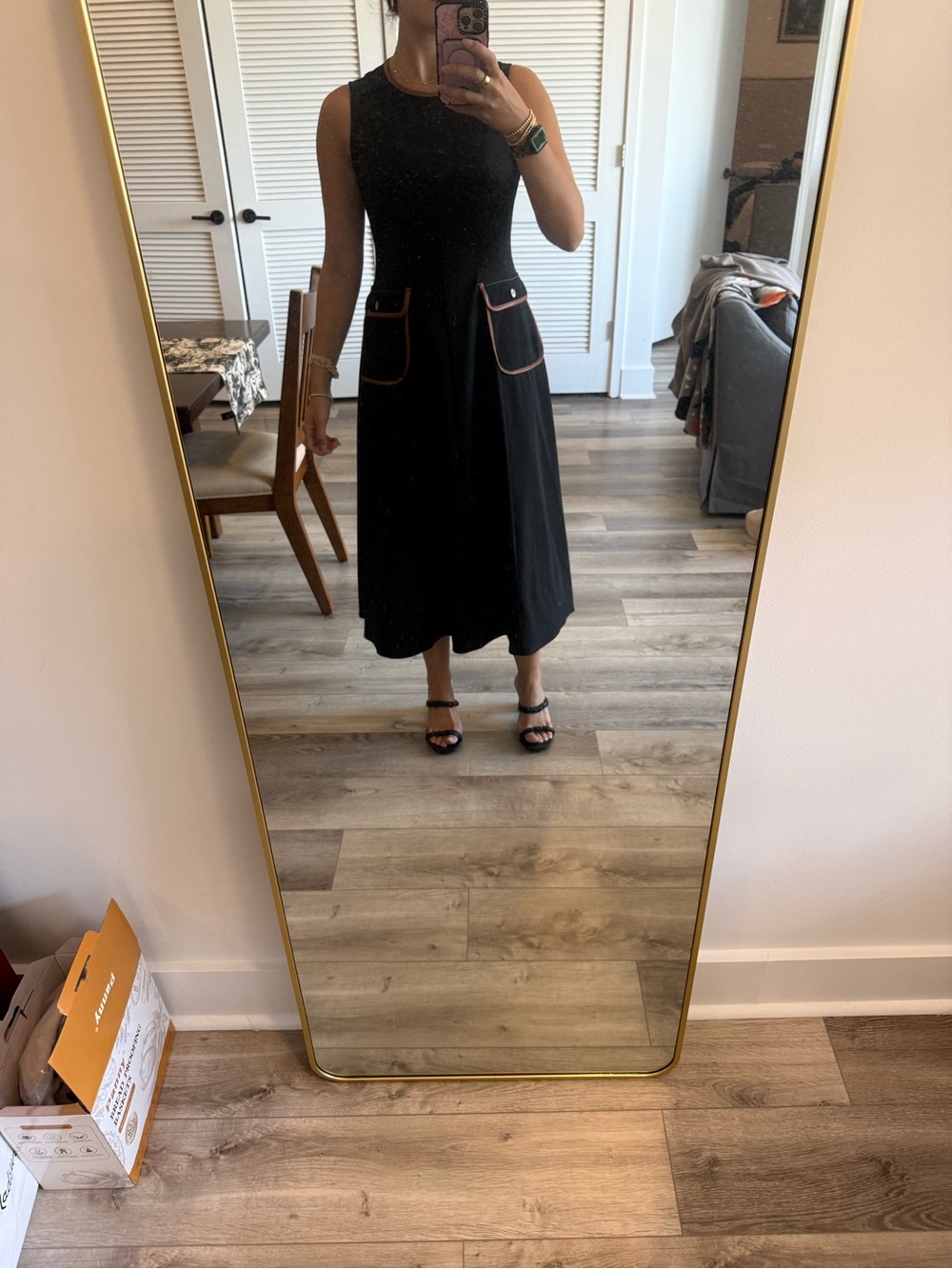 Joseph Ribkoff Black Dress with Brown Trim